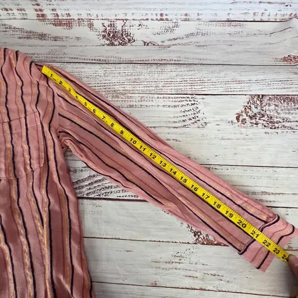 Anthropologie Isadora Button Back Tunic Top S Pink Gold Stripe Popover Shirt NWT - Picture 12 of 13
